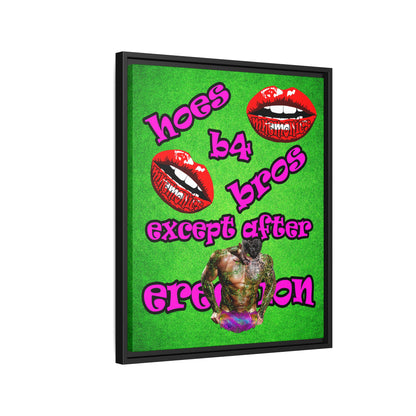 hoes b4 bros - framed canvas art (green turf)