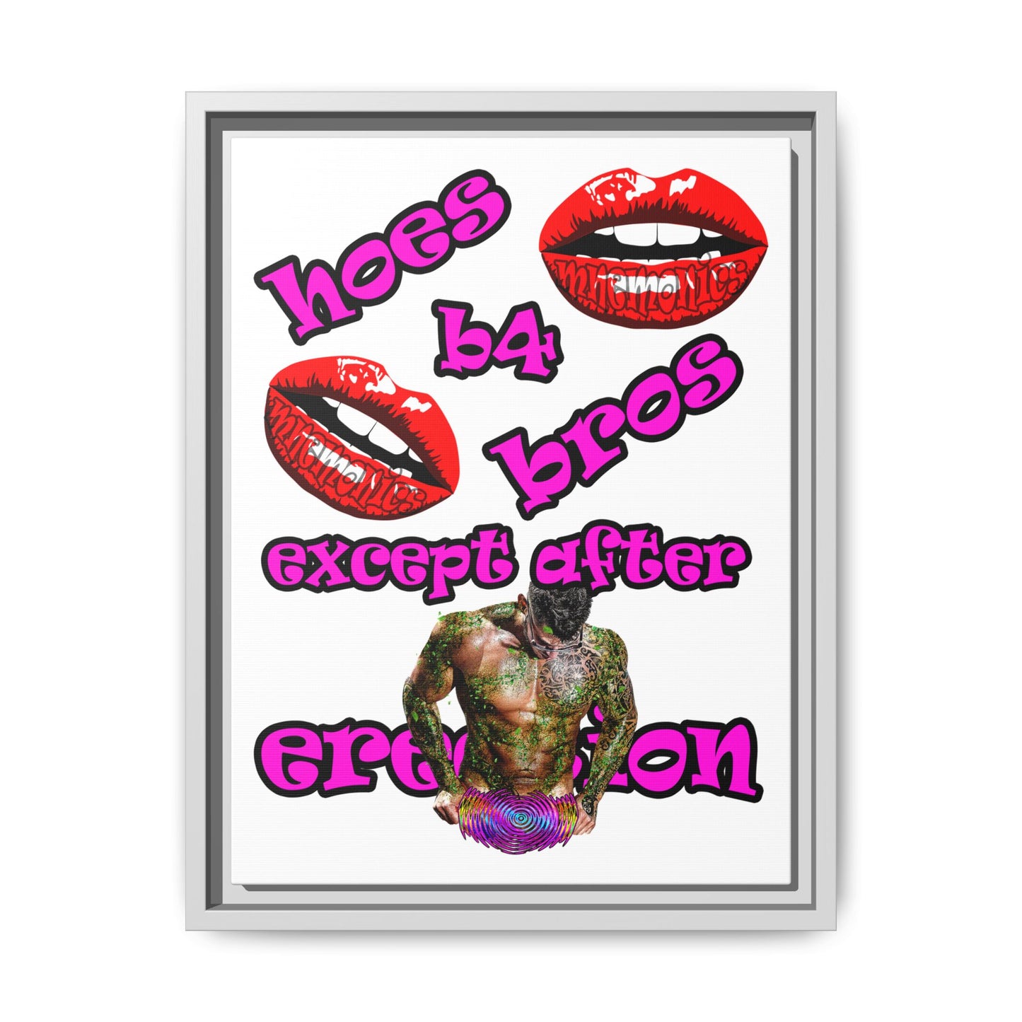 hoes b4 bros - framed canvas art (white)