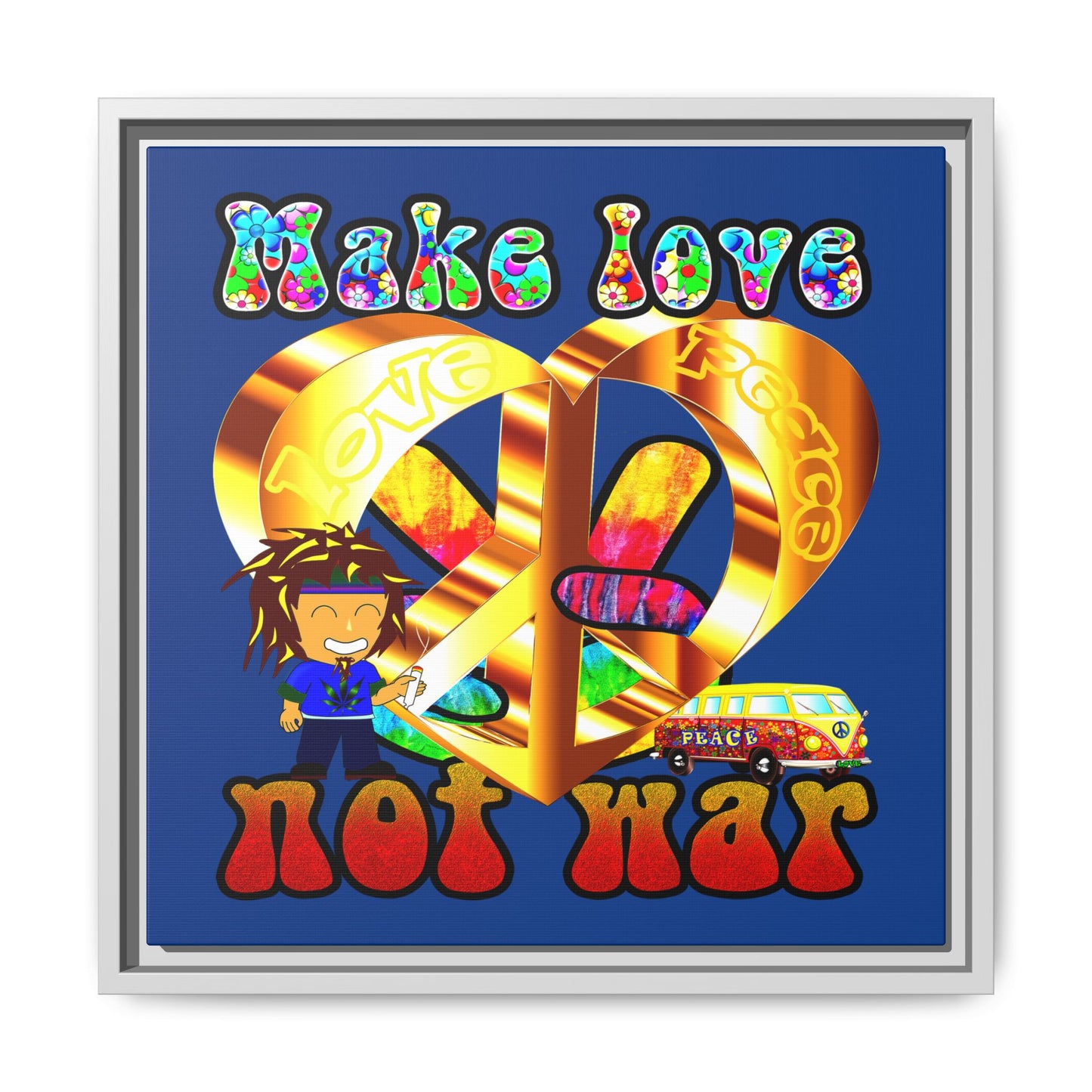love peace - framed canvas art (dark blue)