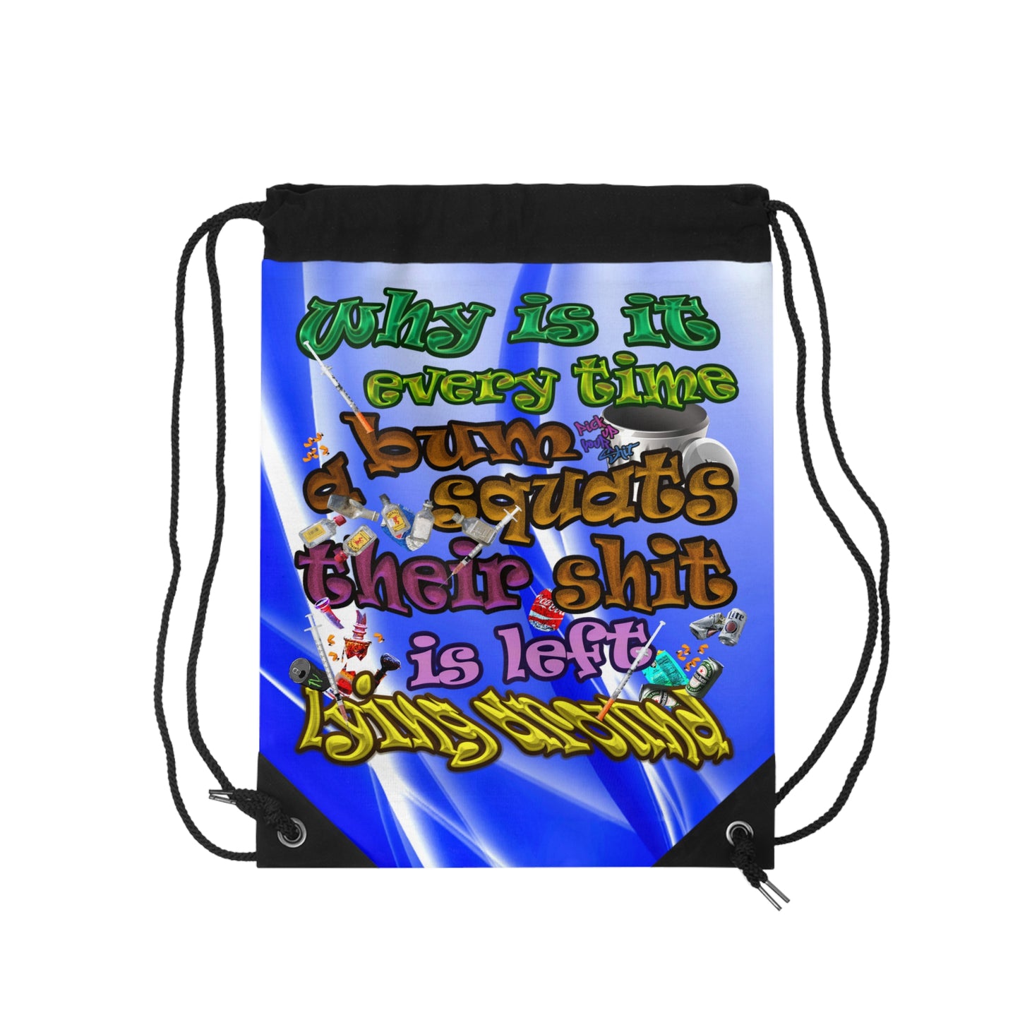 the bum's shit - Drawstring Bag (blue-white wave)