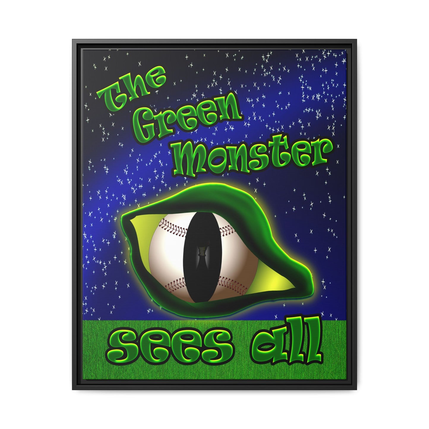 green monster - framed canvas art ('snoops' background)