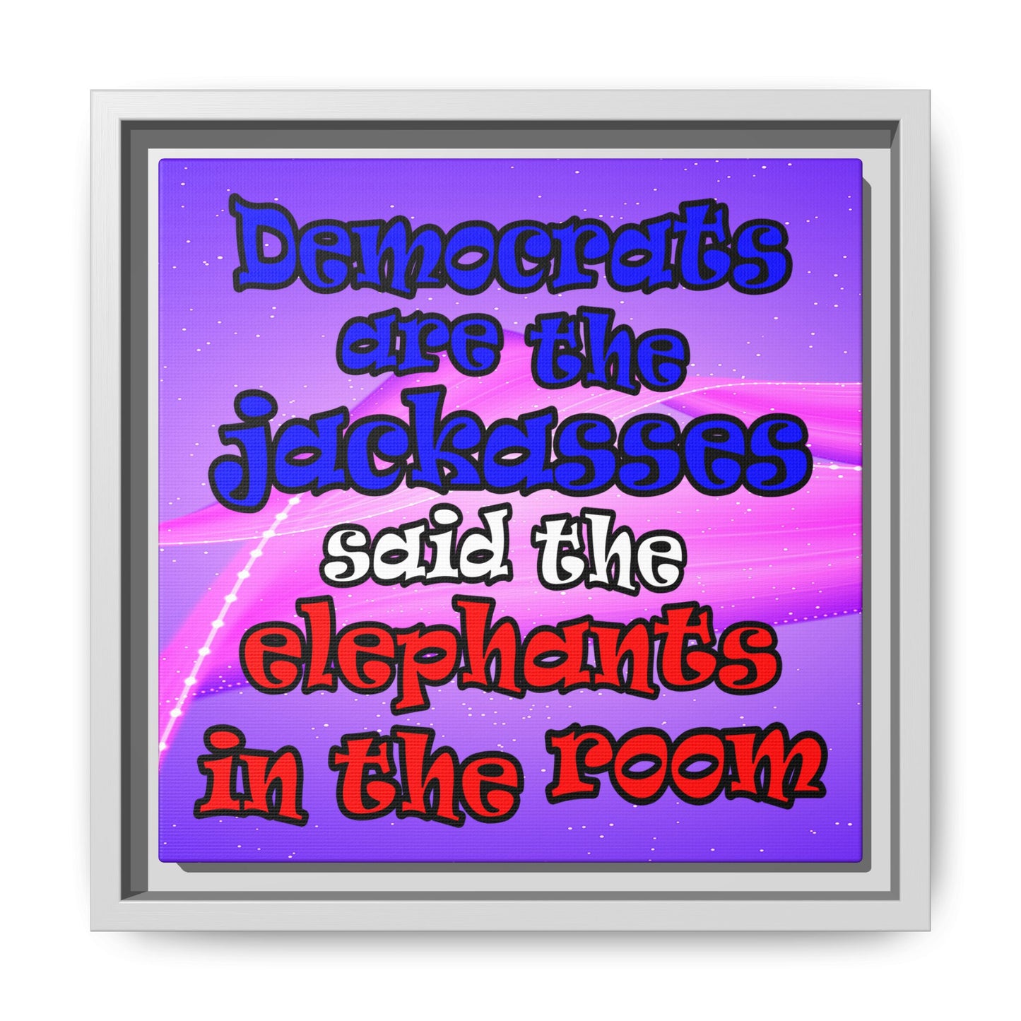 donkeys and elephants - framed canvas art (purple-pink wave)
