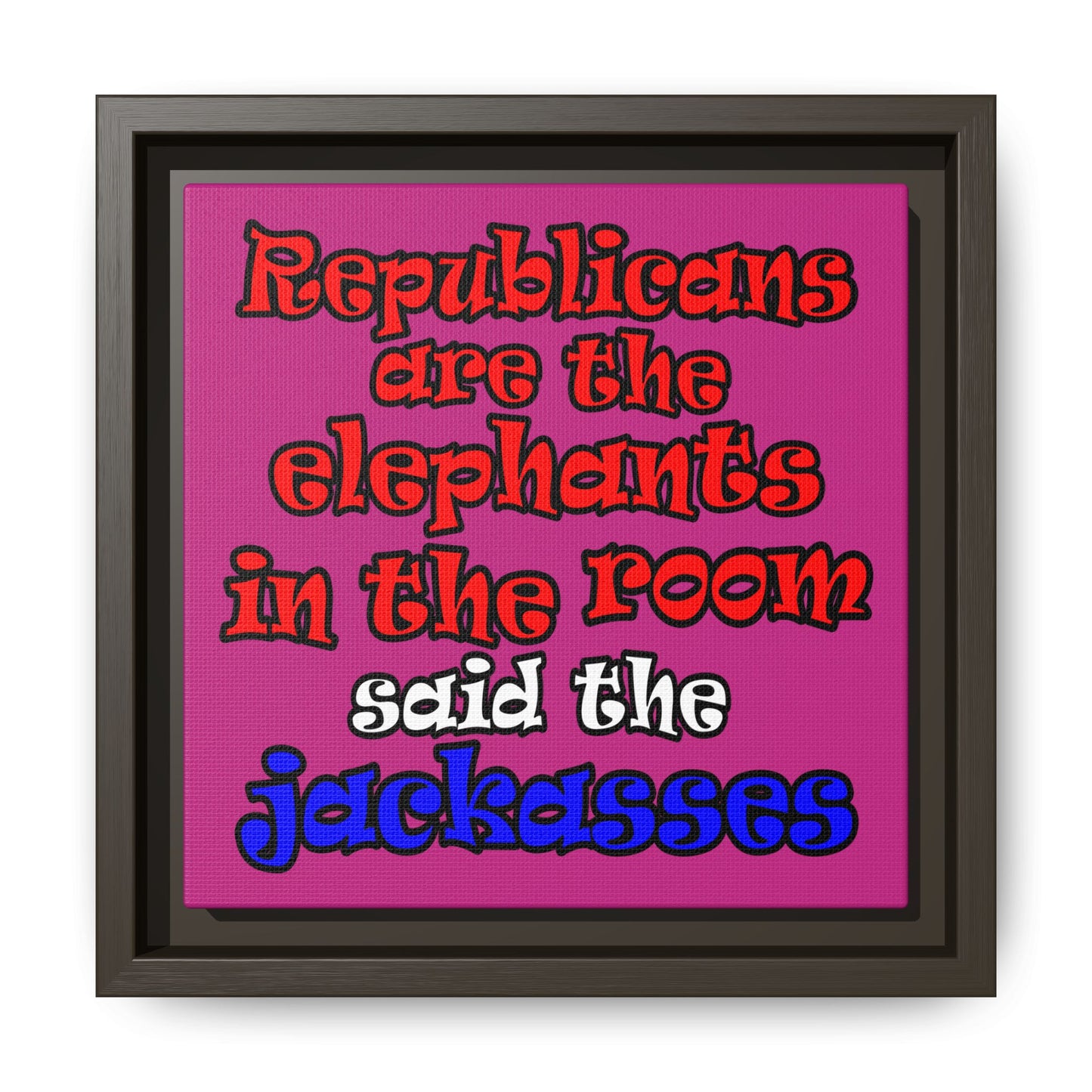 donkeys and elephants - framed canvas art (pink)