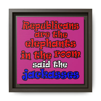 donkeys and elephants - framed canvas art (pink)
