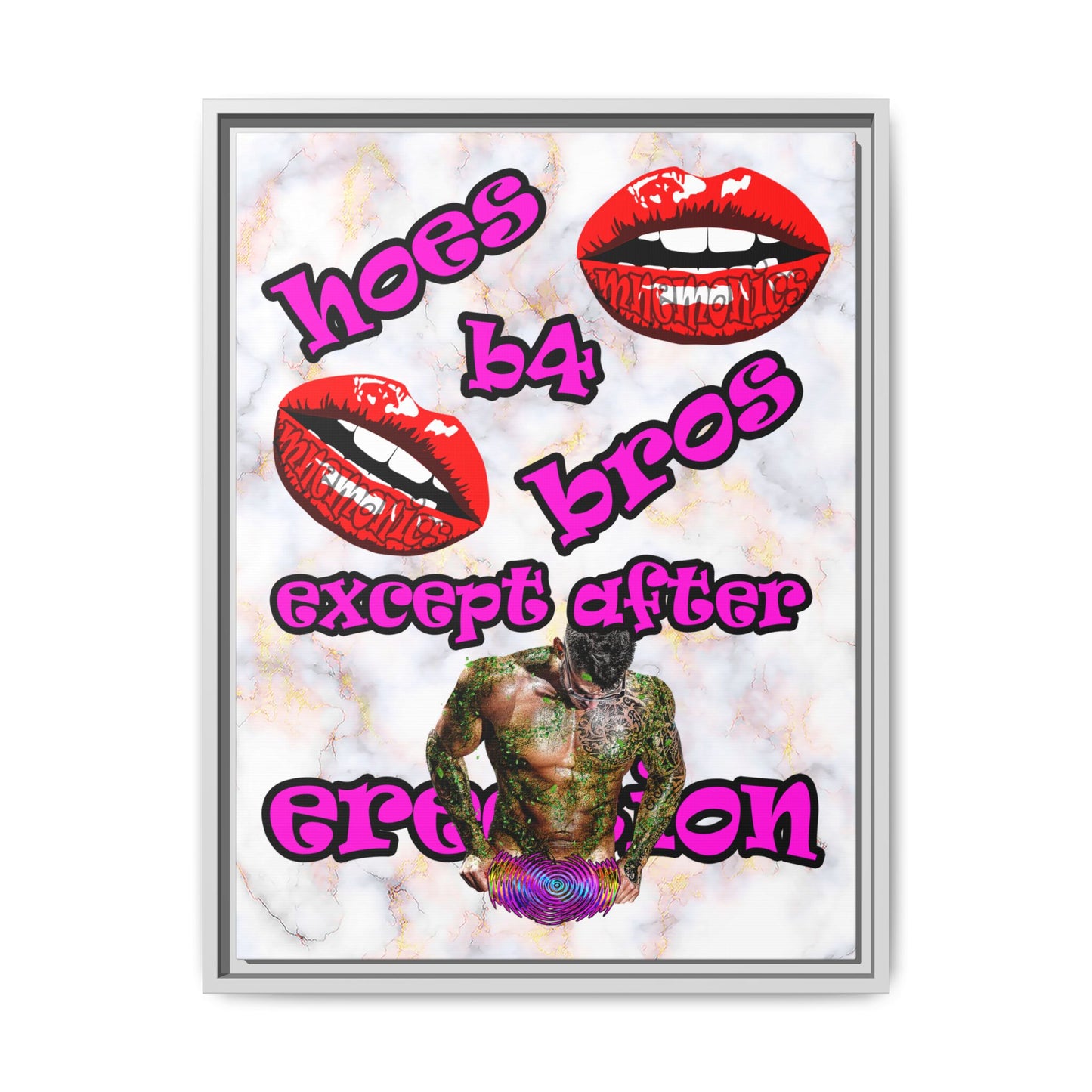 hoes b4 bros - framed canvas art (white marble)