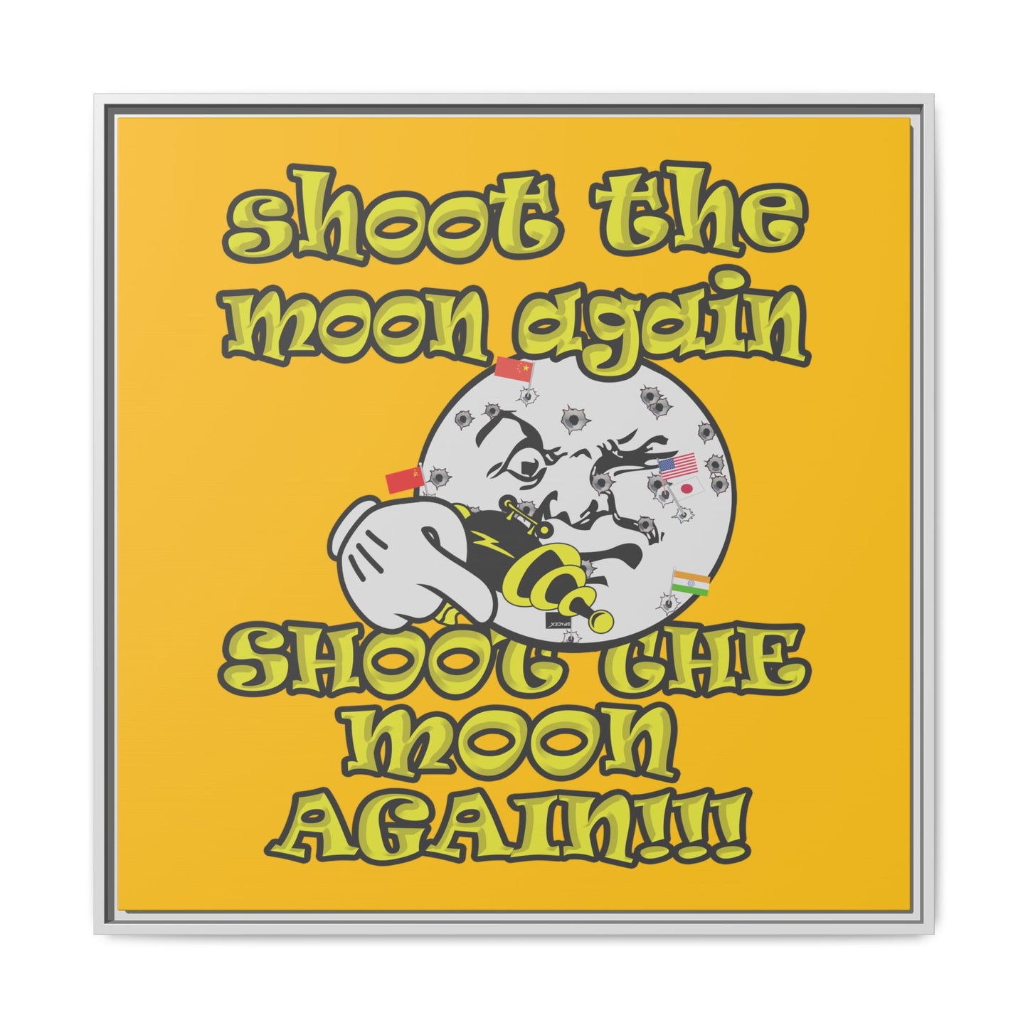 shoot the moon again - framed canvas art (yellow)