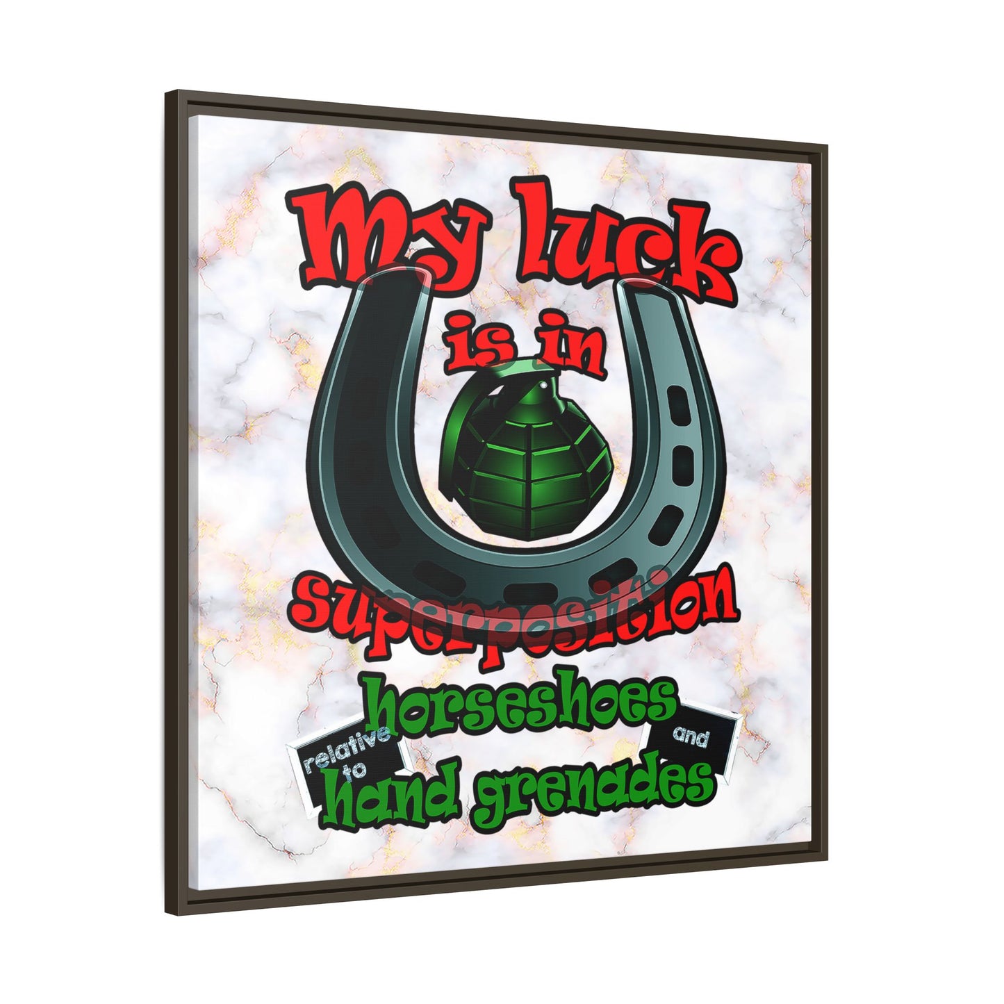 my luck - framed canvas art (white marble)