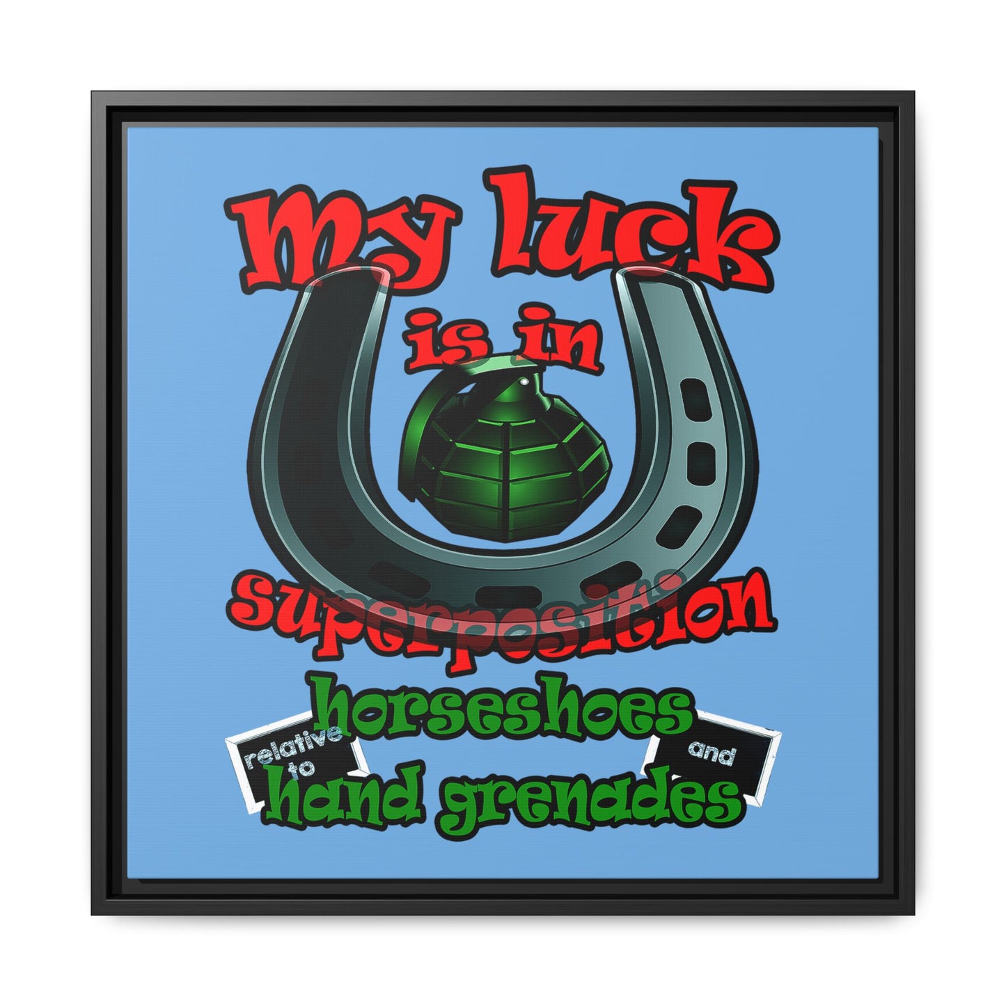 my luck - framed canvas art (light blue)
