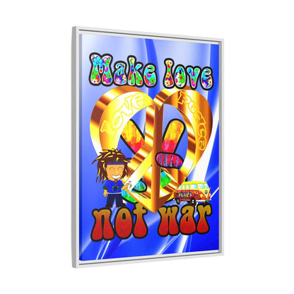 love peace - framed canvas art (blue-white wave)