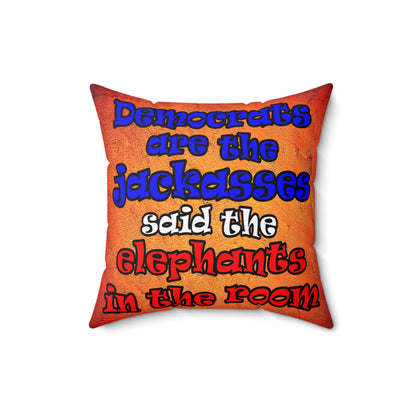 donkeys and elephants - Spun Polyester Square Pillow - (burnt orange)