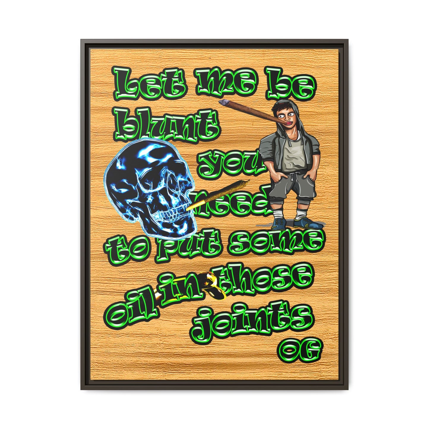 og - framed canvas art (butterscotch wood finish)