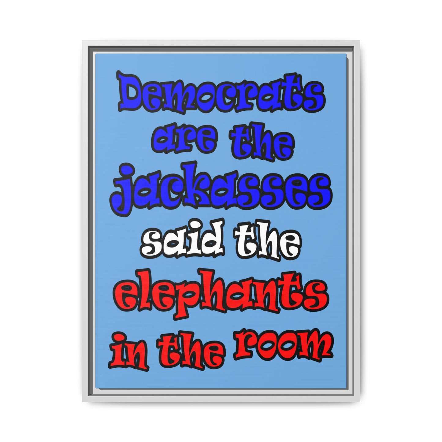 donkeys and elephants - framed canvas art (light blue)