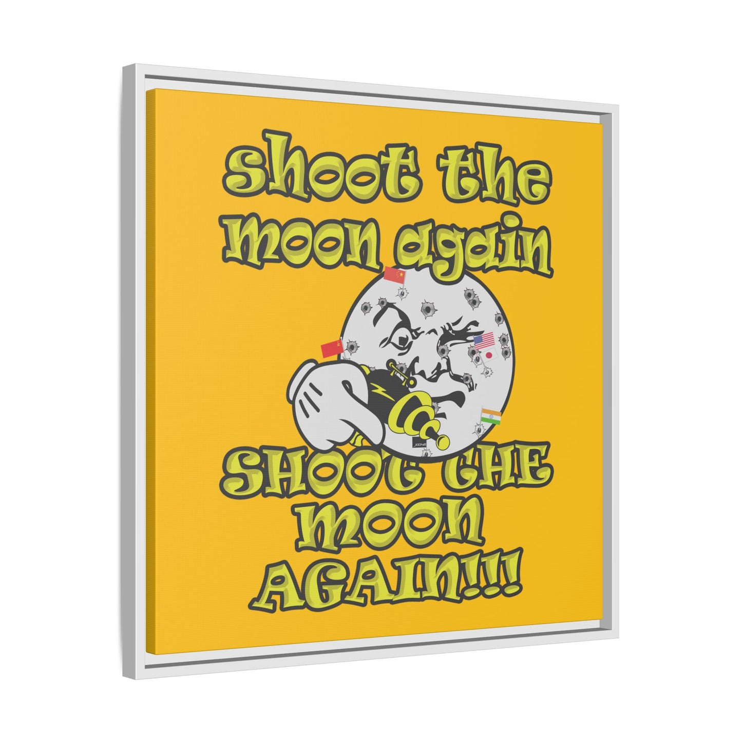 shoot the moon again - framed canvas art (yellow)