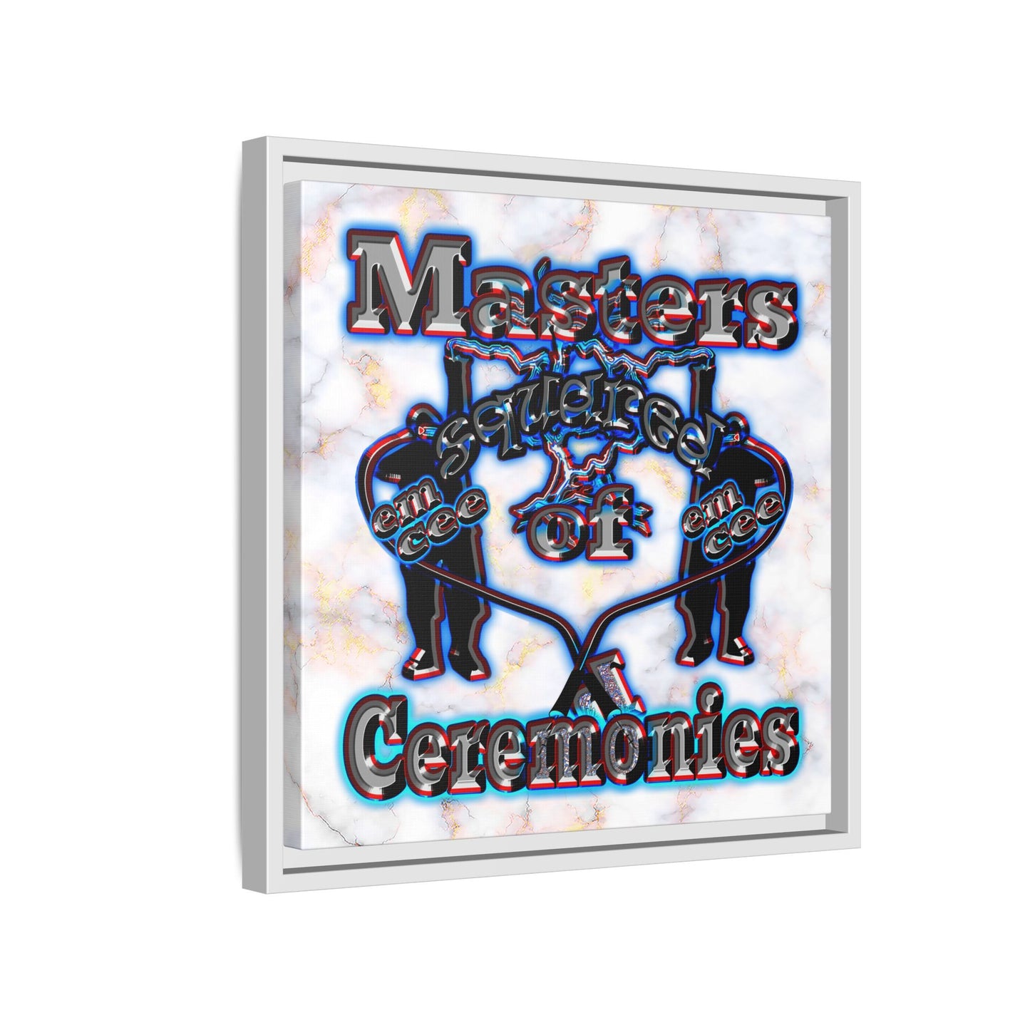 em cee squared - framed canvas art (white marble)