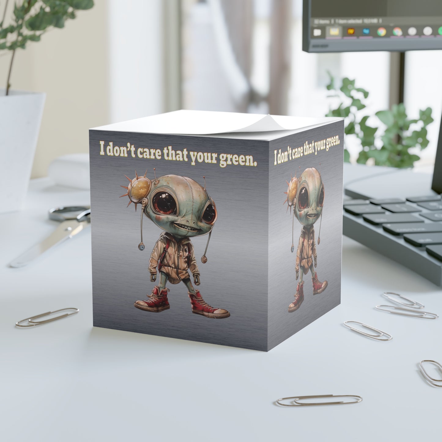 I don't care that your green - note cube (brushed nickel)