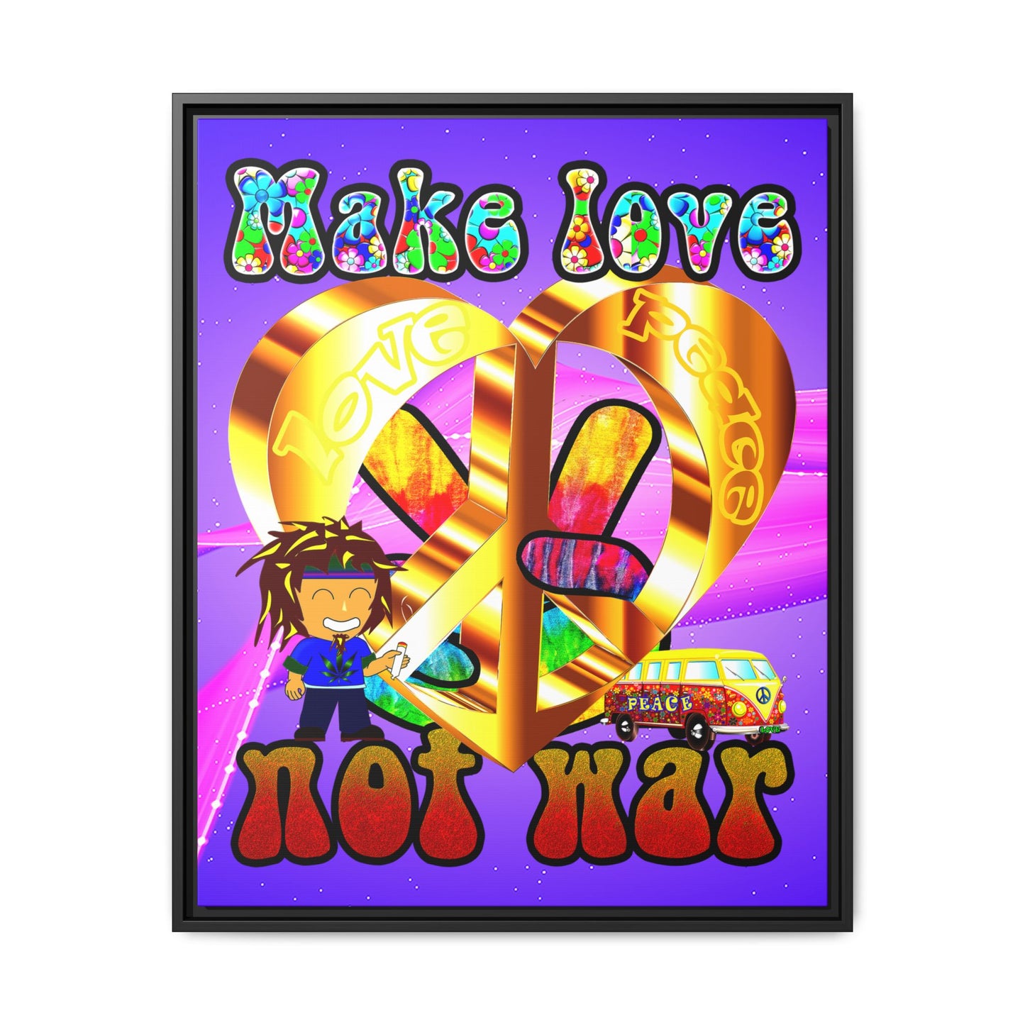 love peace - framed canvas art (purple-pink wave)