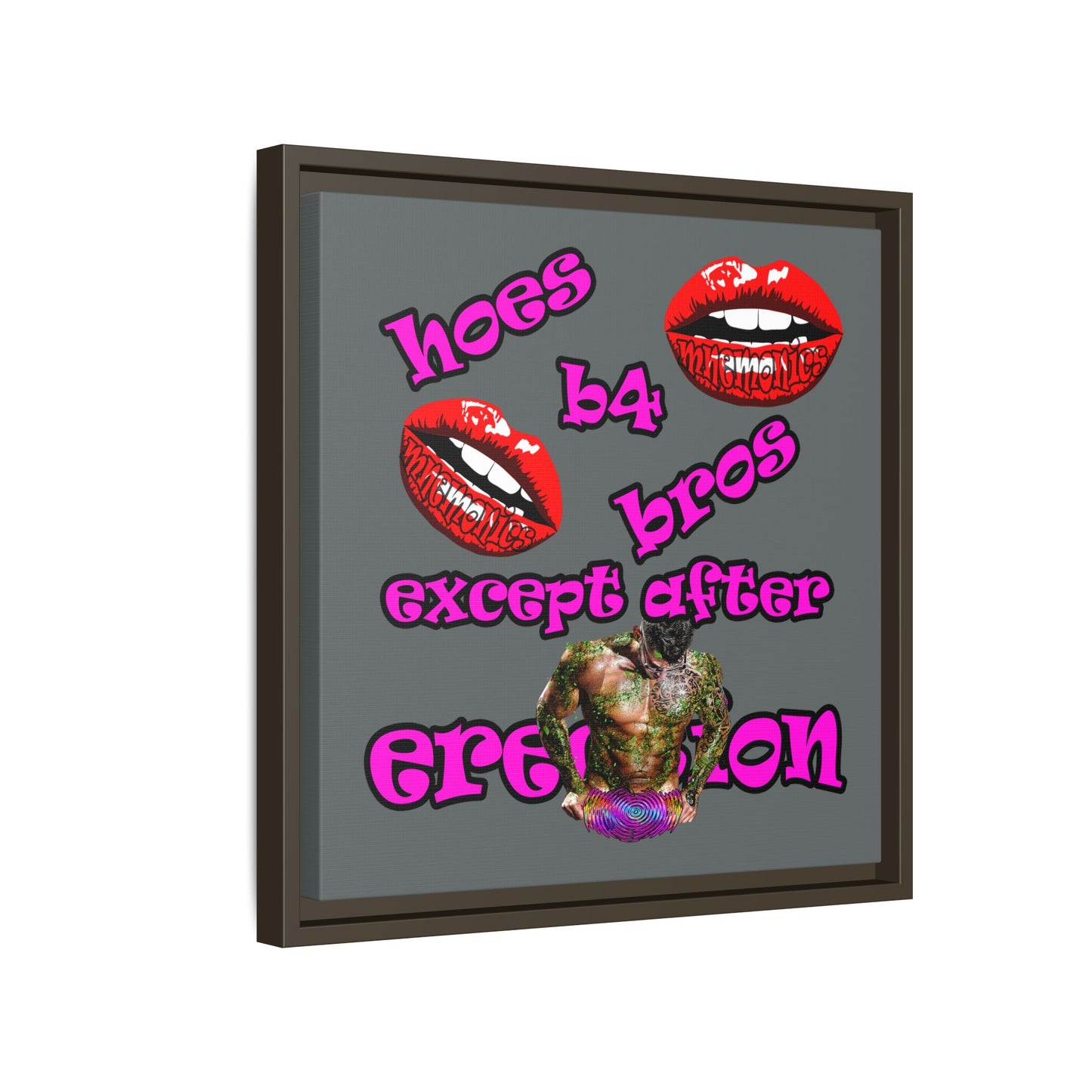 hoes b4 bros - framed canvas art (dark grey)