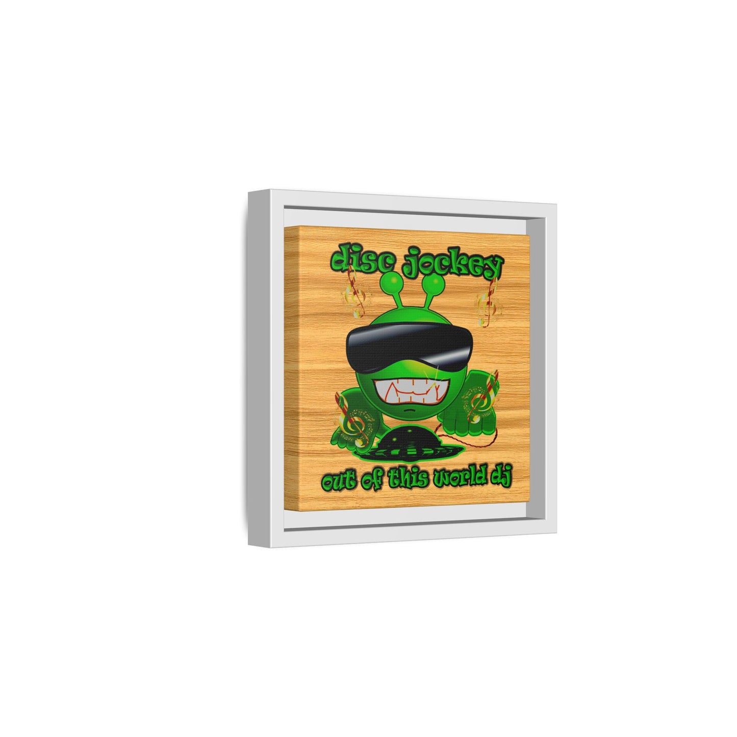 disc jockey - framed canvas art (butterscotch wood finish)