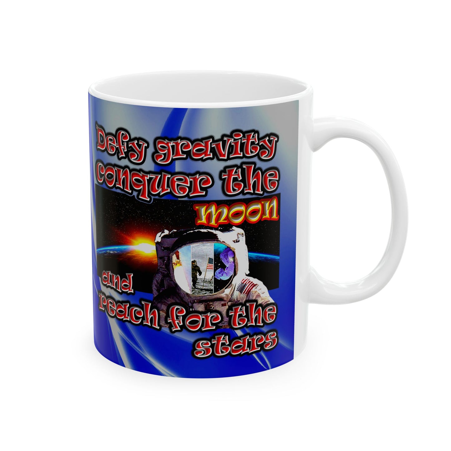 defy conquer reach - White Mug (blue-white wave)