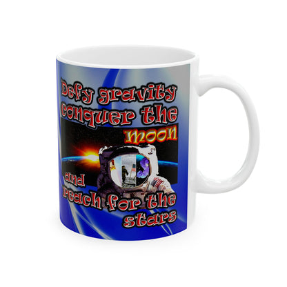 defy conquer reach - White Mug (blue-white wave)