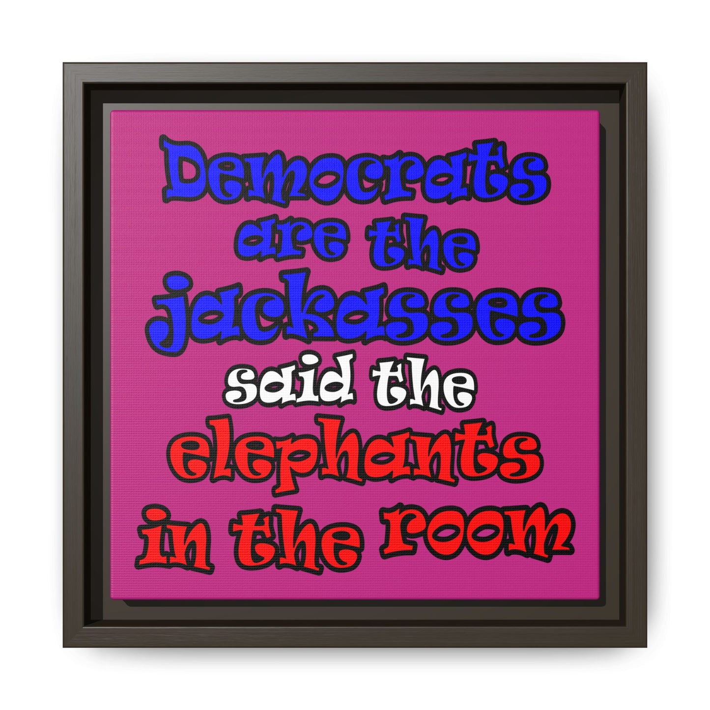 donkeys and elephants - framed canvas art (pink)