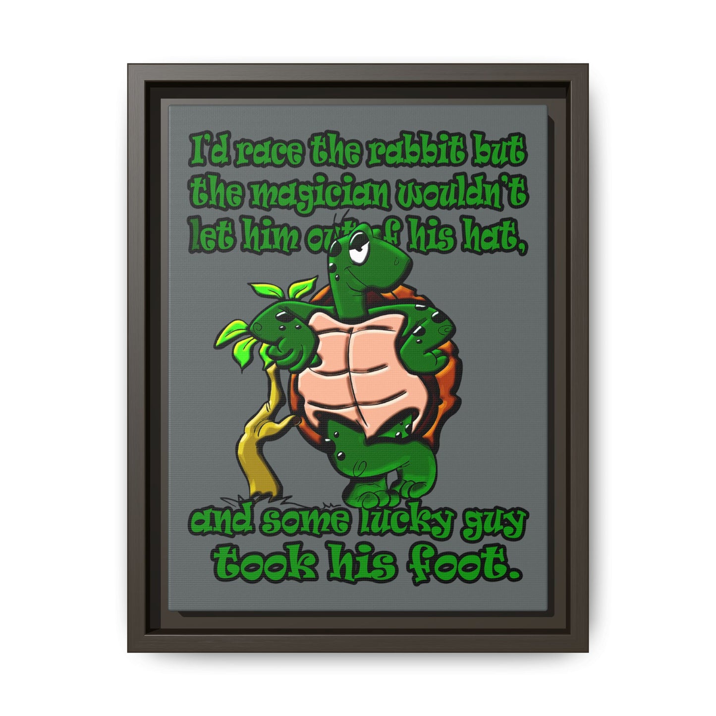 turtle race - framed canvas art (dark grey)