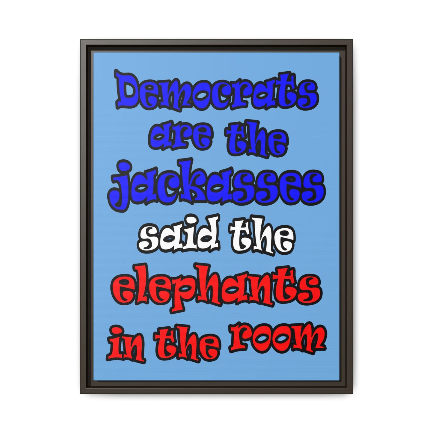 donkeys and elephants - framed canvas art (light blue)
