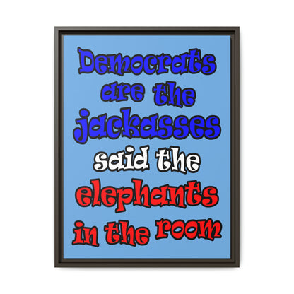 donkeys and elephants - framed canvas art (light blue)