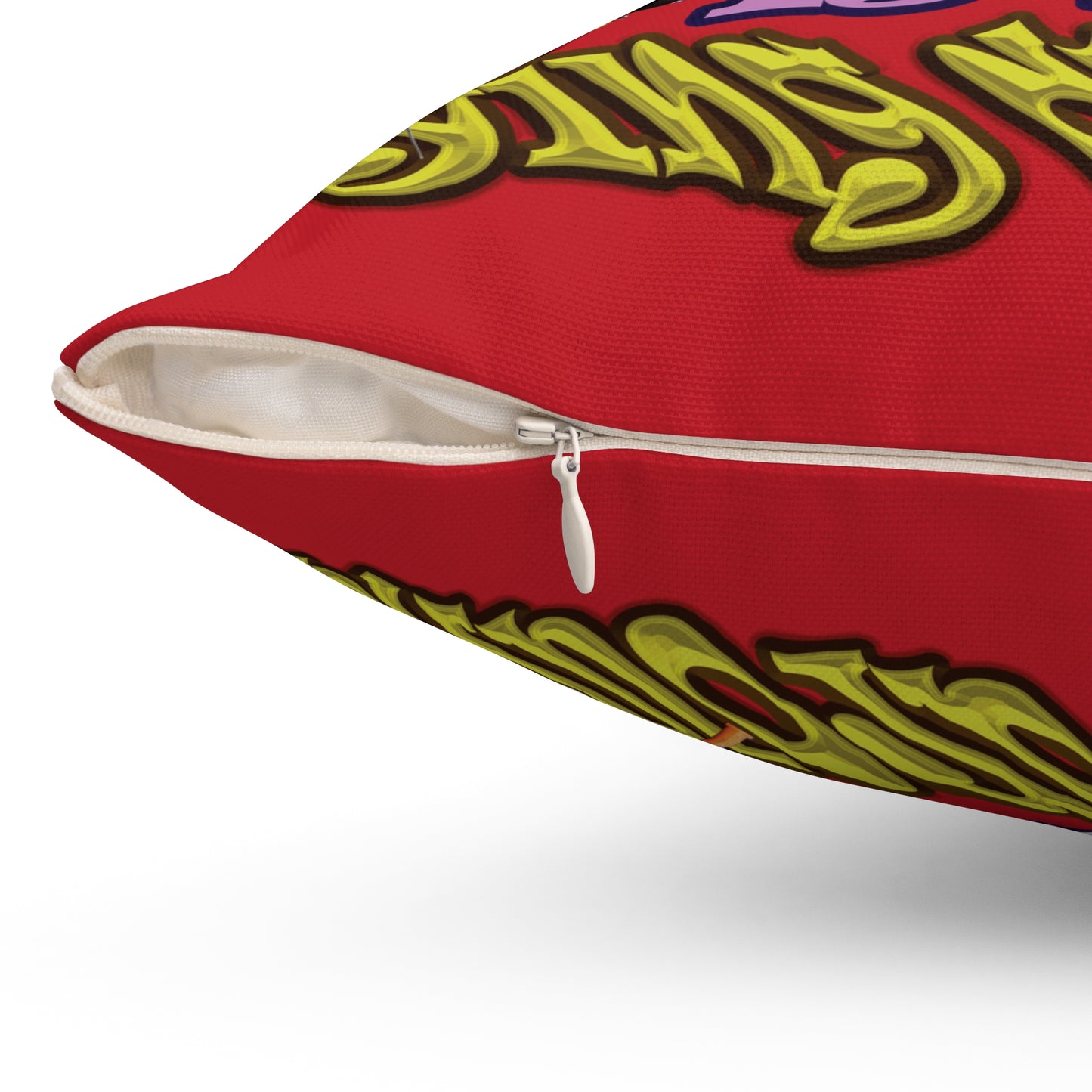 the bum's shit - Spun Polyester Square Pillow - (dark red)