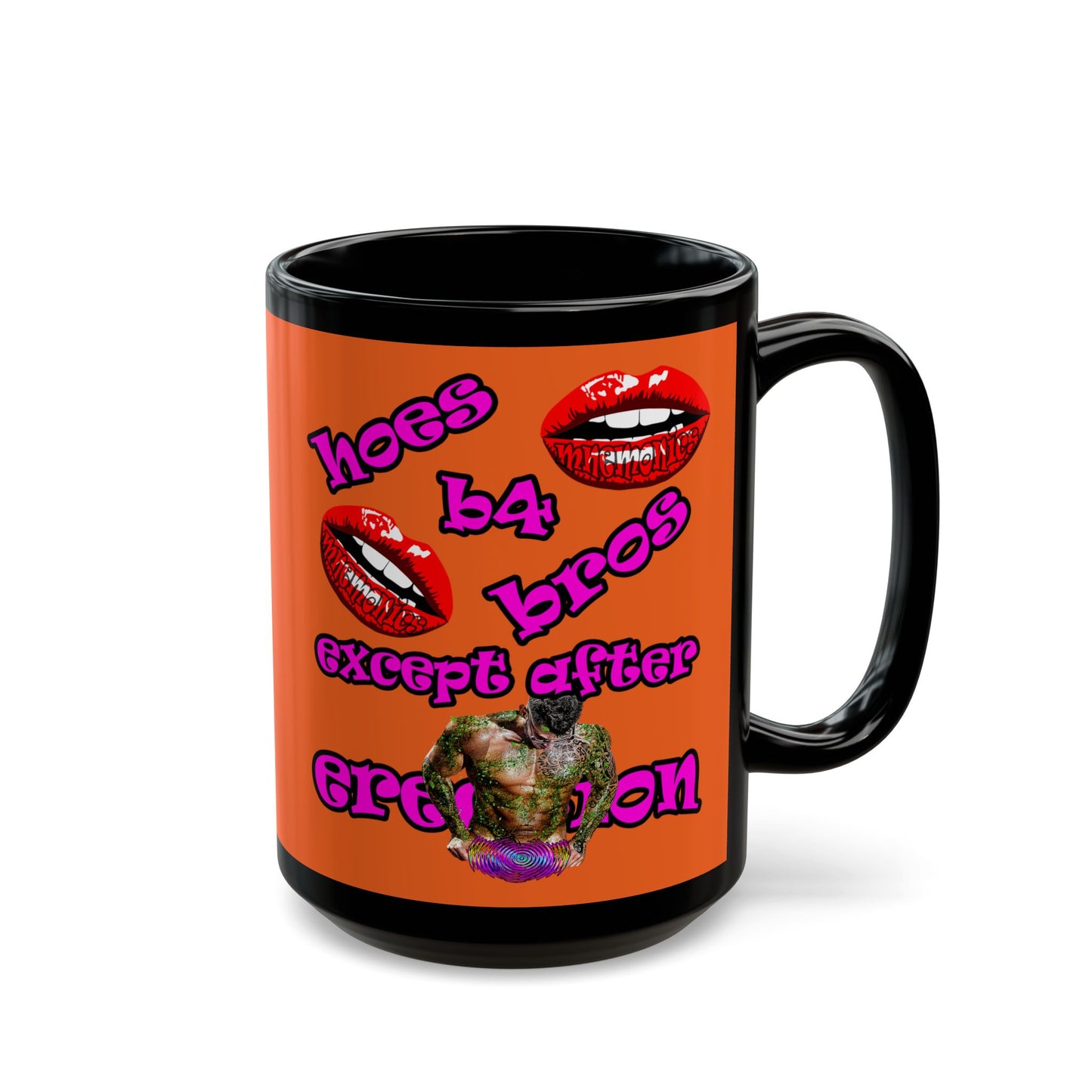 hoes b4 bros - Black Mug (orange)