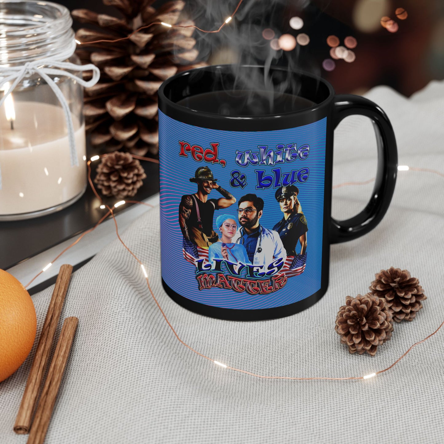 rw&b lives matter - Black Mug (light blue-purple wave)