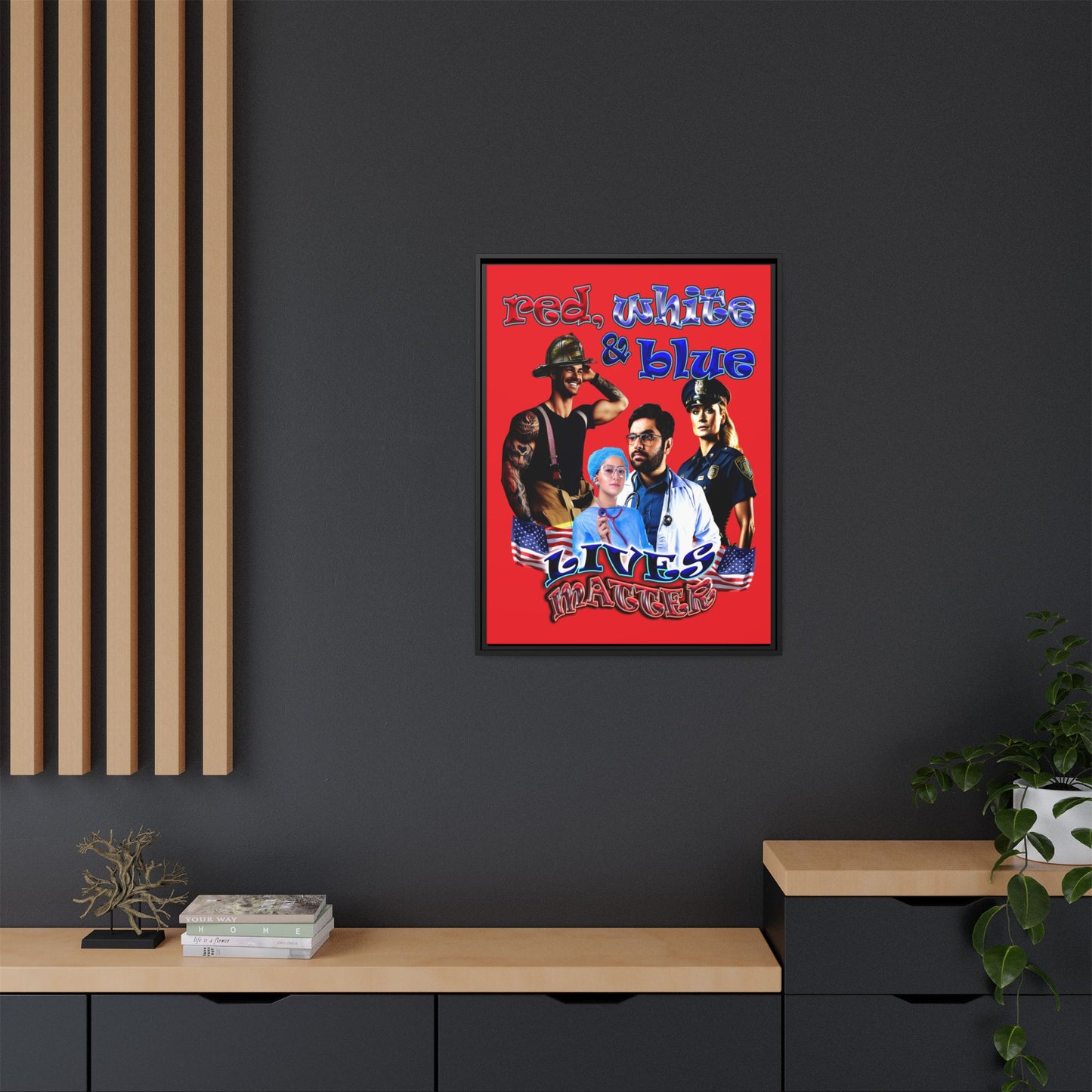 rw&b lives matter - framed canvas art (red)