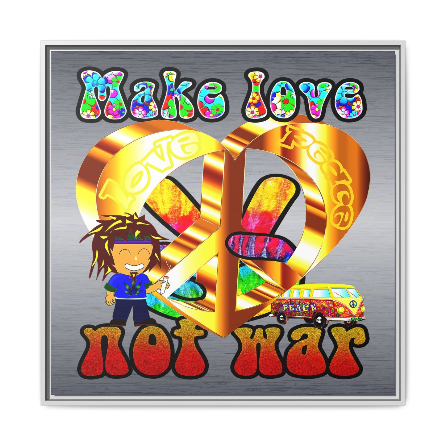 love peace - framed canvas art (brushed nickel)