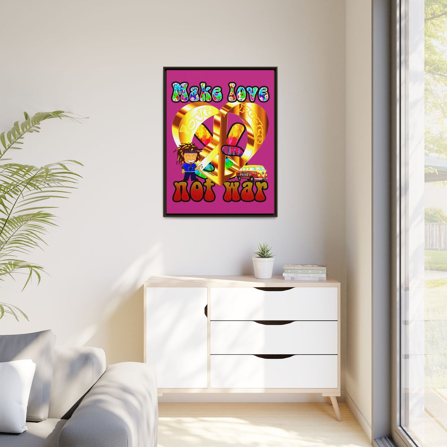 love peace - framed canvas art (pink)