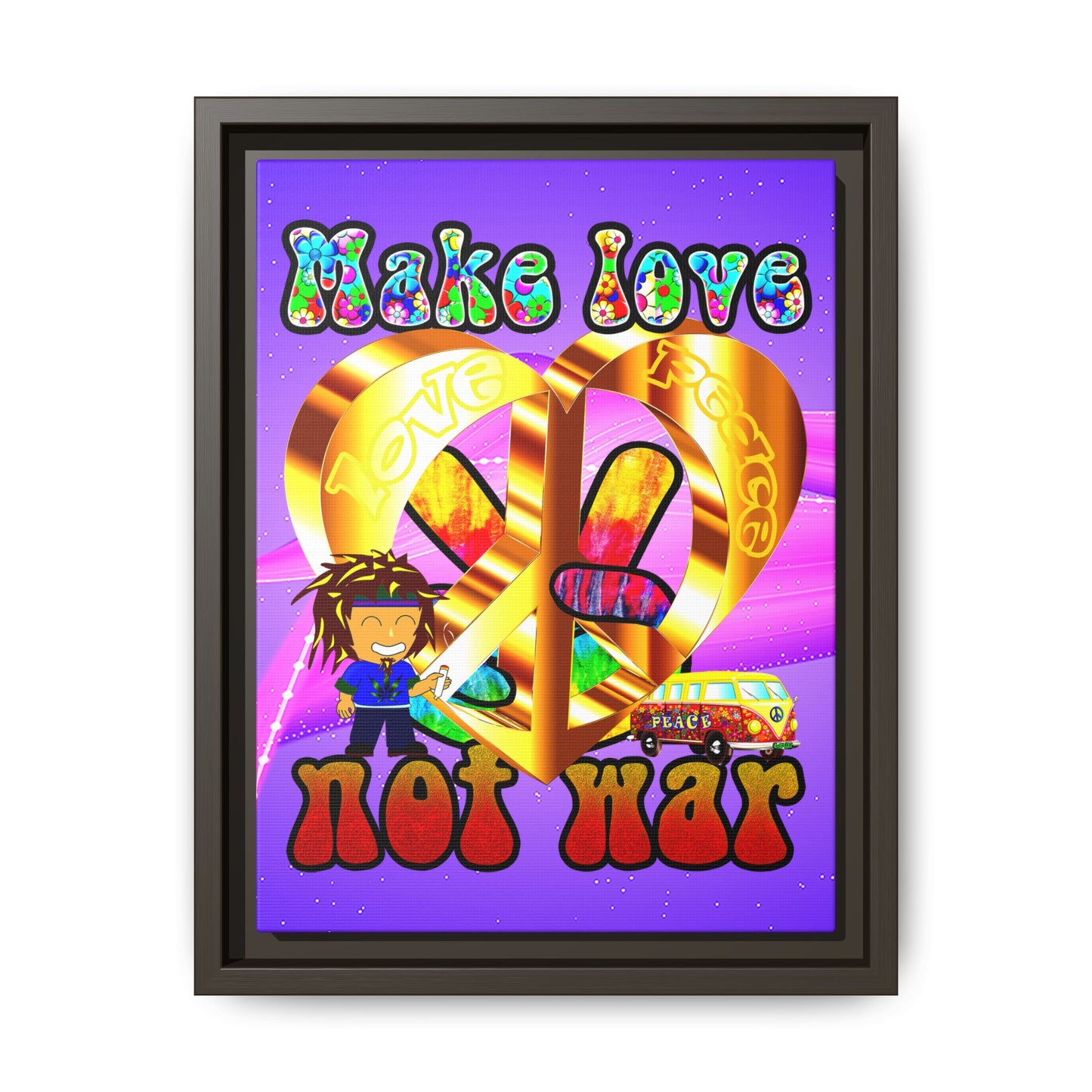 love peace - framed canvas art (purple-pink wave)