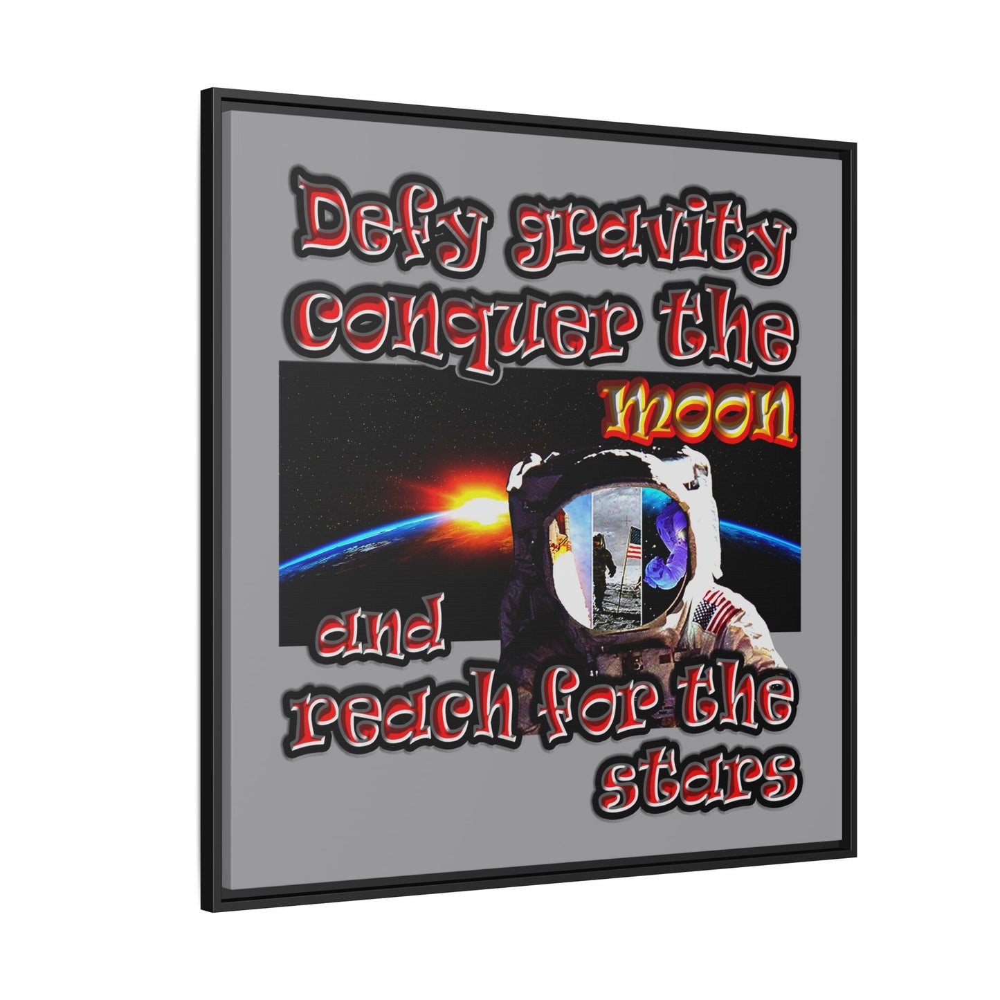 defy conquer reach - framed canvas art (grey)