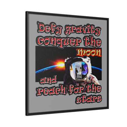 defy conquer reach - framed canvas art (grey)