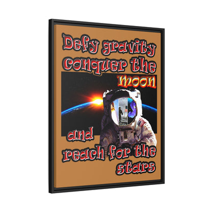 defy conquer reach - framed canvas art (light brown)