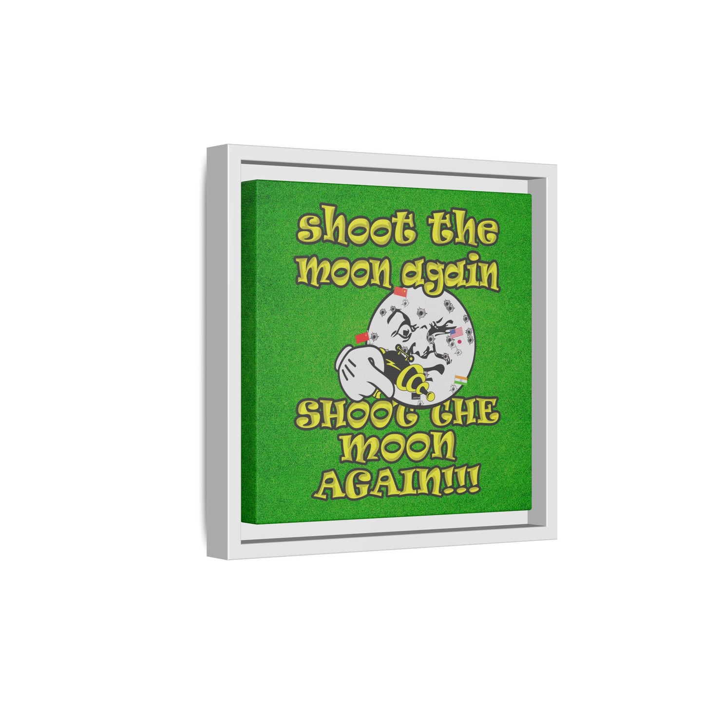 shoot the moon again - framed canvas art (green turf)