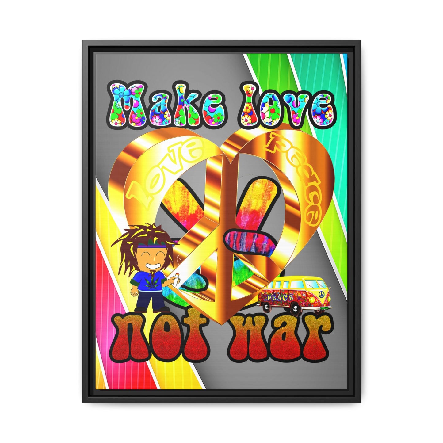 love peace - framed canvas art (rainbow split)