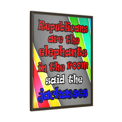 donkeys and elephants - framed canvas art (rainbow split)