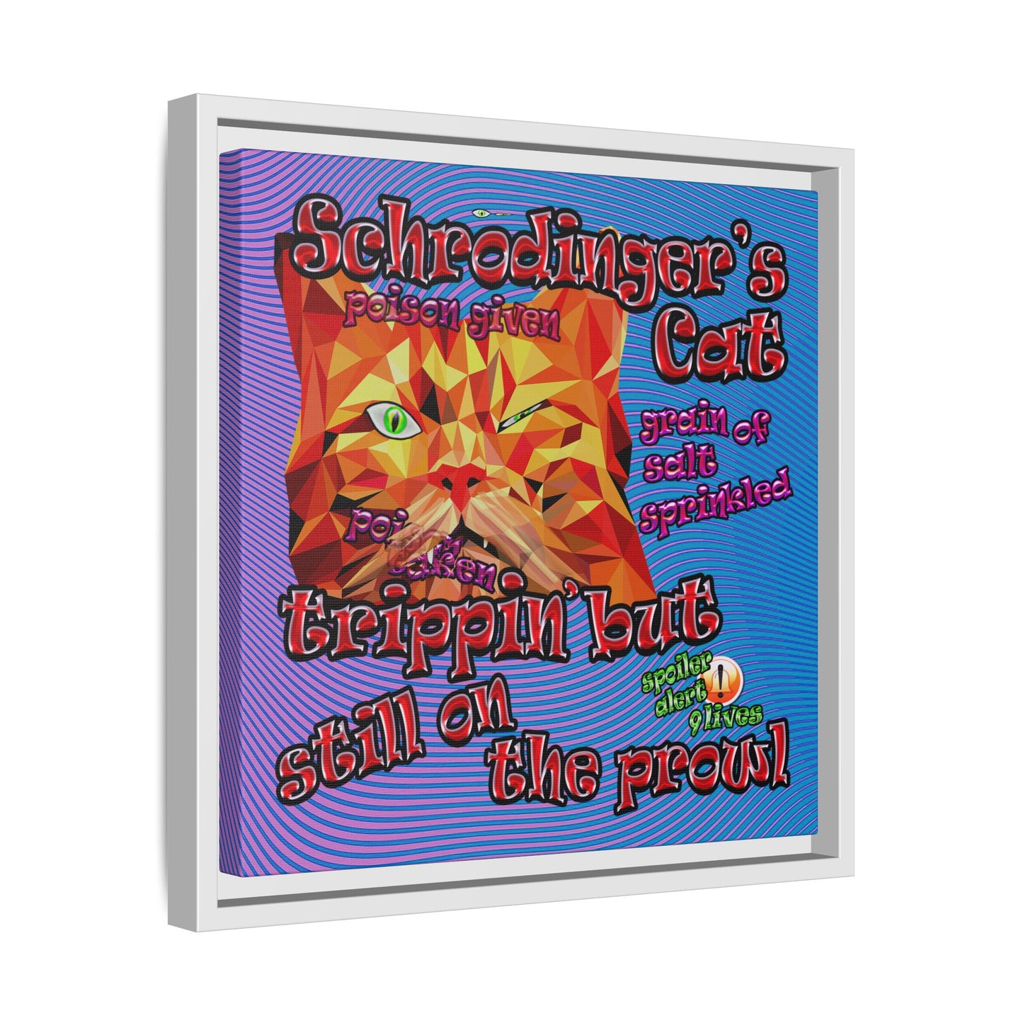 schrodinger's cat - framed canvas art (light blue-purple wave)