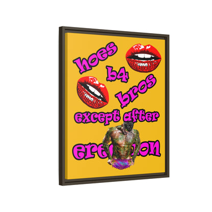 hoes b4 bros - framed canvas art (yellow)