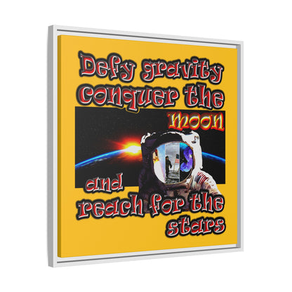 defy conquer reach - framed canvas art (yellow)