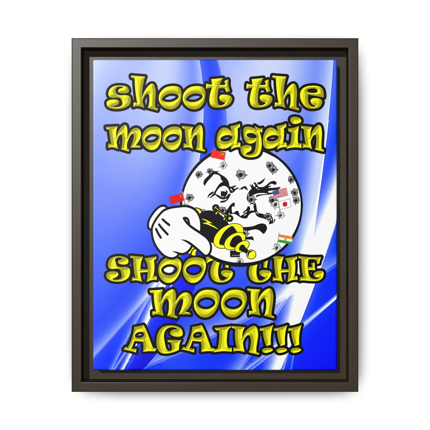 shoot the moon again - framed canvas art (blue-white wave)