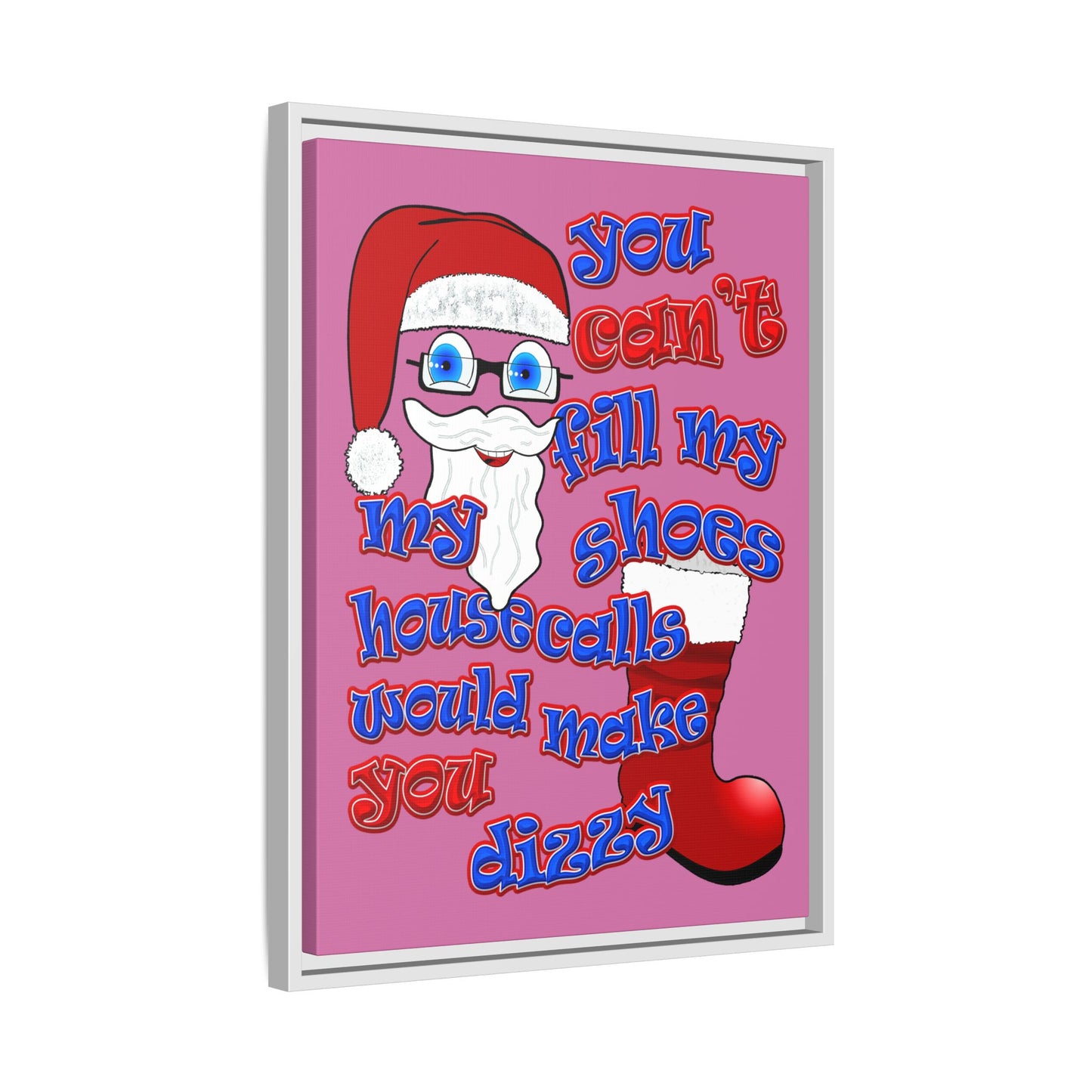 santa's shoes - framed canvas art (light pink)