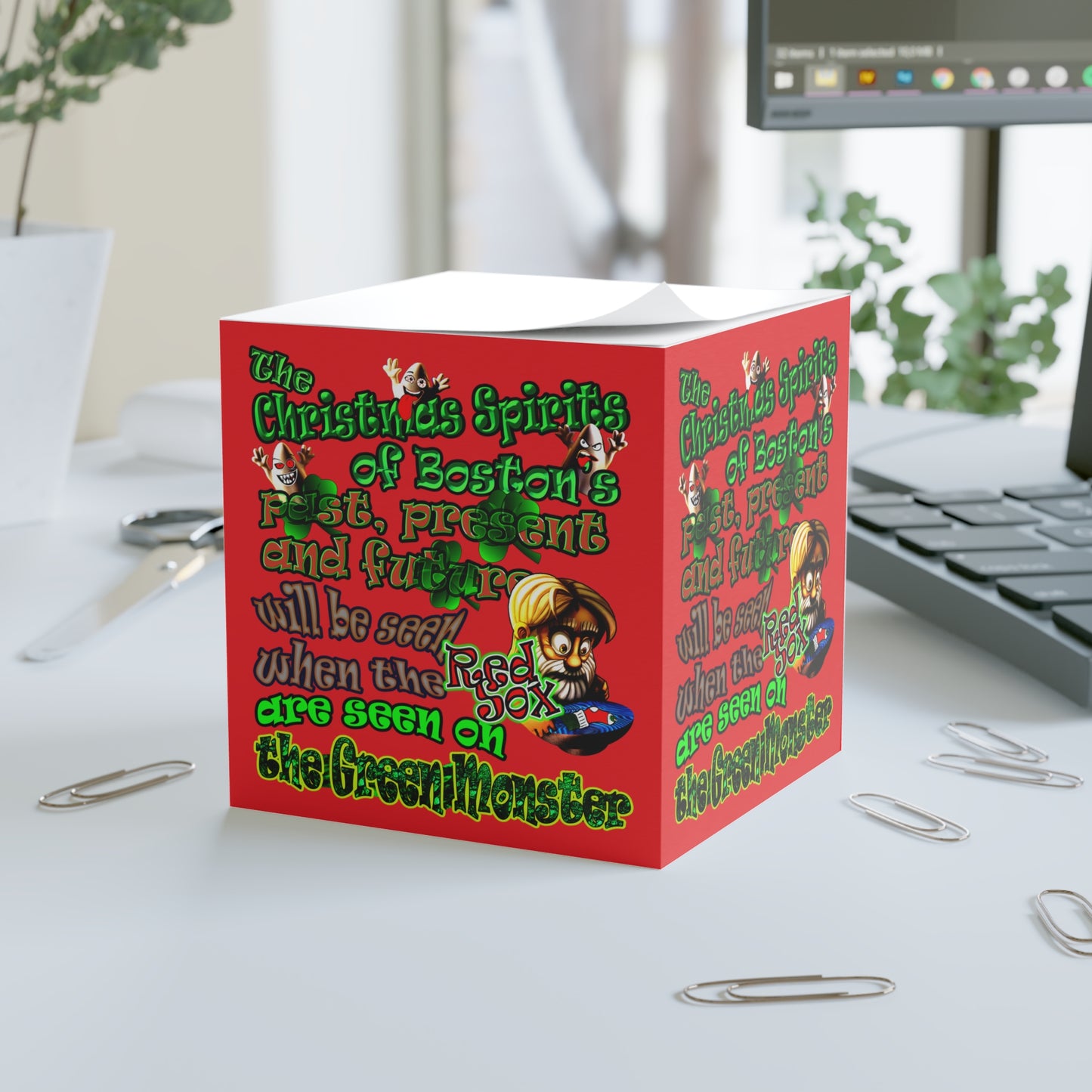 christmas spirits of boston - note cube (red)
