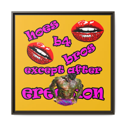 hoes b4 bros - framed canvas art (yellow)