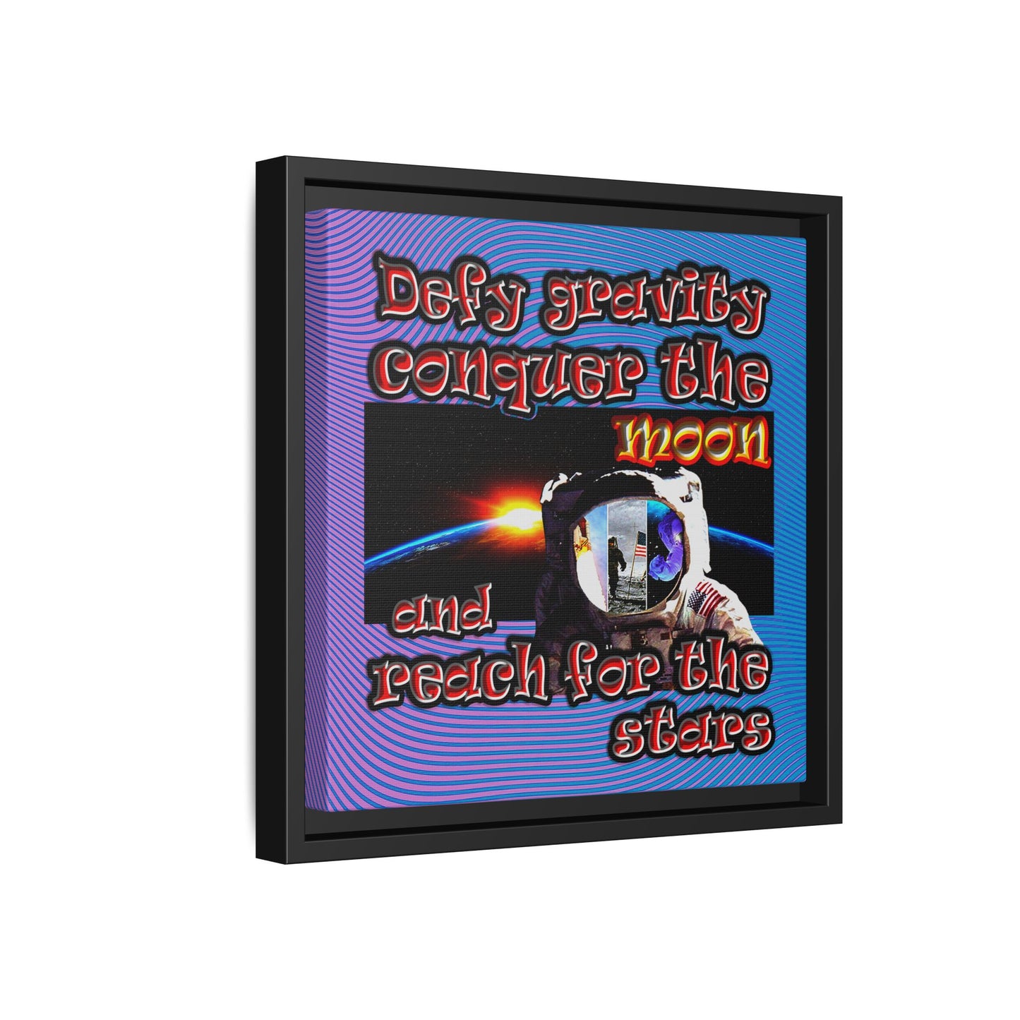 defy conquer reach - framed canvas art (light blue-purple wave)