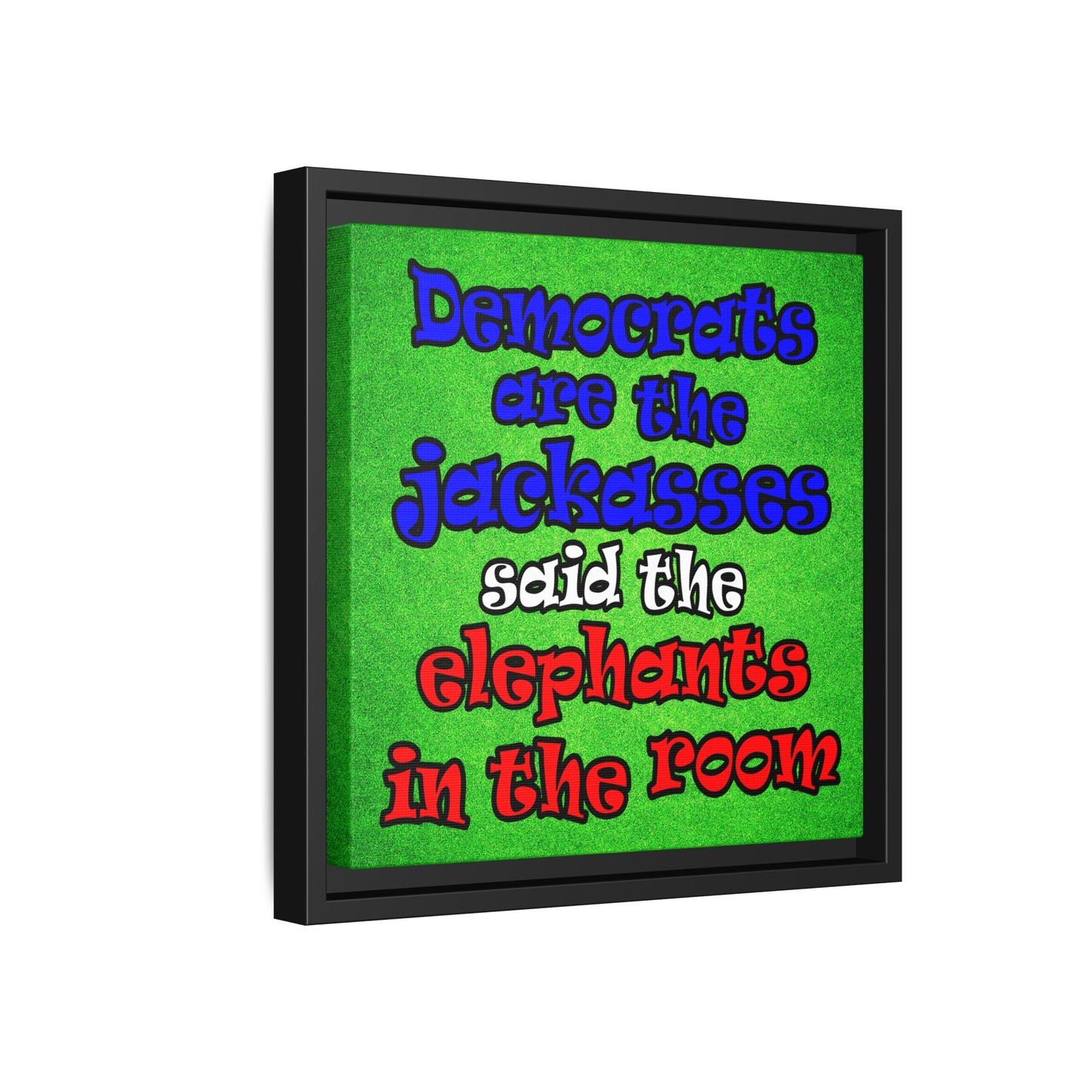 donkeys and elephants - framed canvas art (green turf)